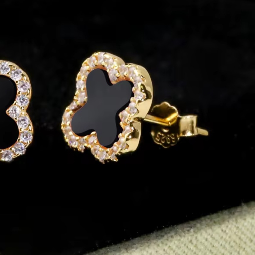Four Leaf Clover 925 Sterling Silver Stud Earrings, 14K Gold Plated - Picture 3 of 11